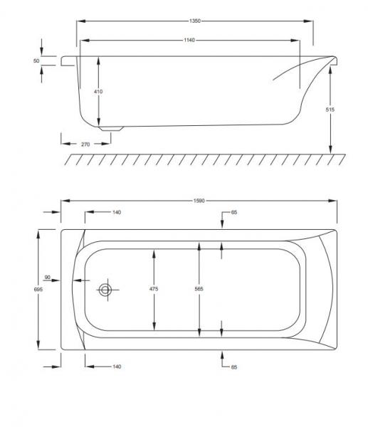 Strømberg Delta badekar t/indbygning - 160 x 70 - 1 ryglæn Strømberg Delta badekar t/indbygning - 160 x 70 - 1 ryglæn