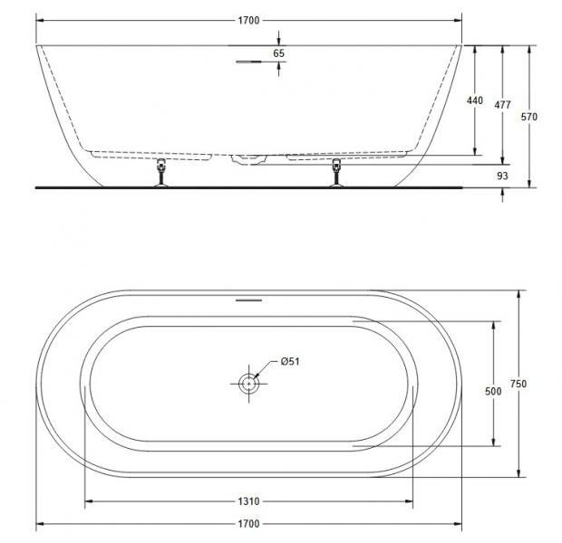 Kriss Classic fritst&aring;ende badekar - Mat hvid