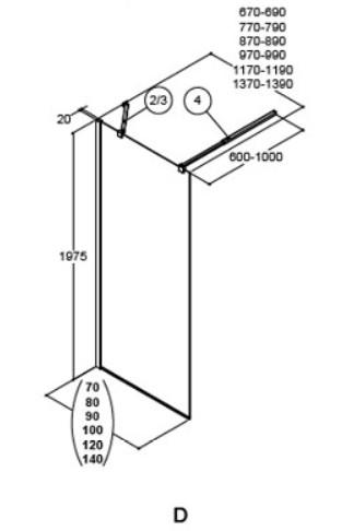 Dansani Match D 80 fast væg - Klar glas/matkrom