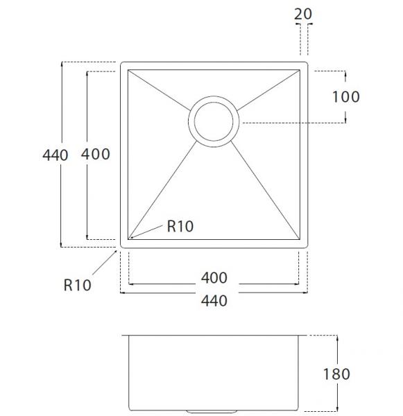 Lavabo Kubus 400 Soft køkkenvask - Messing PVD