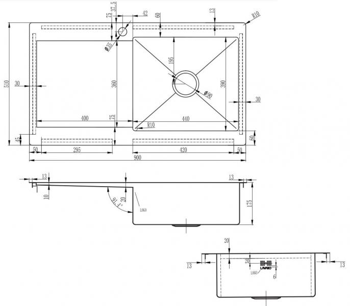 Lavabo Kubus 90 R Soft køkkenvask m/afløbsbakke - Højre Lavabo Kubus 90 R Soft køkkenvask m/afløbsbakke - Højre