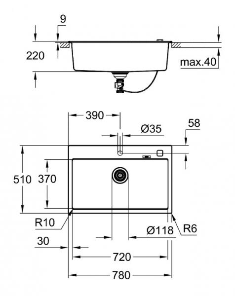 Grohe K700 køkkenvask 80-C - Sort granit