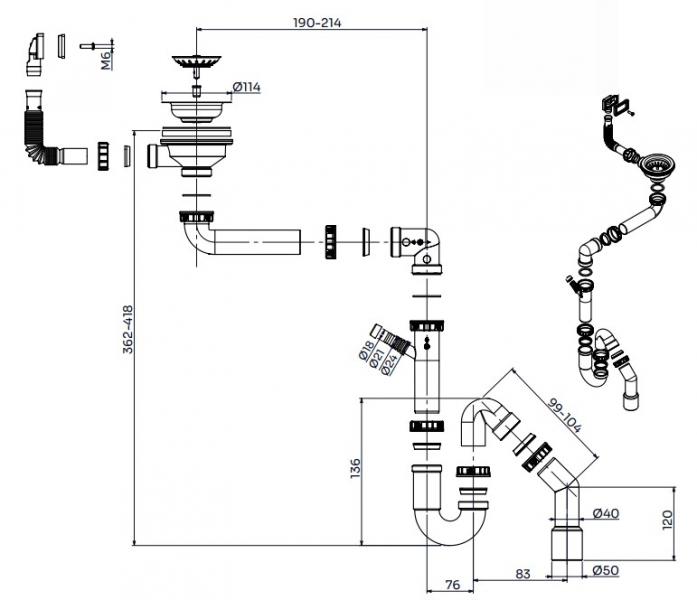 Lavabo Classic S2 bundventilsæt inkl. vandlås m/overløb - Rustfrit stål Lavabo Classic S2 bundventilsæt inkl. vandlås m/overløb - Rustfrit stål