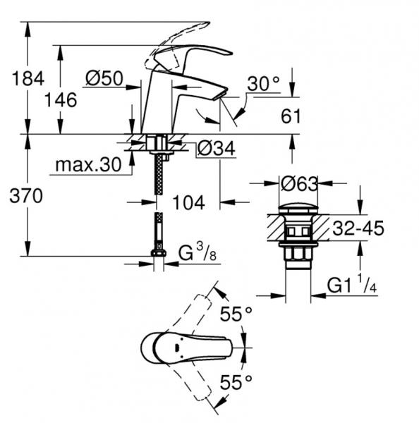 Grohe Eurosmart New håndvaskarmatur m/push open bundventil