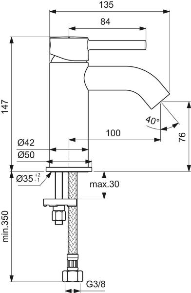 Ideal Standard Ceraline håndvaskarmatur m/push open bundventil - Krom Ideal Standard Ceraline håndvaskarmatur m/push open bundventil - Krom