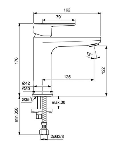Ideal Standard Cerafine h&aring;ndvaskarmatur u/bundventil - Mat sort