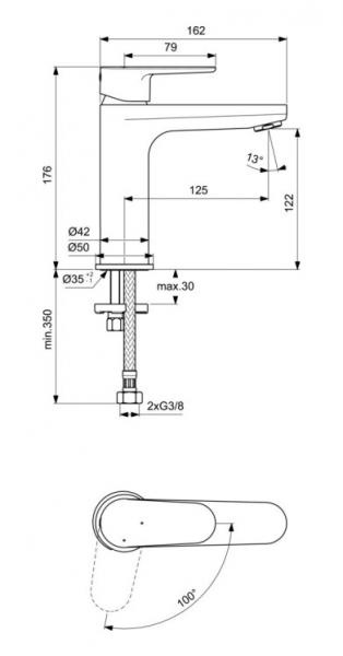 Ideal Standard Cerafine O håndvaskarmatur m/koldstart og vandsparer u/bundventil Ideal Standard Cerafine O håndvaskarmatur m/koldstart og vandsparer u/bundventil