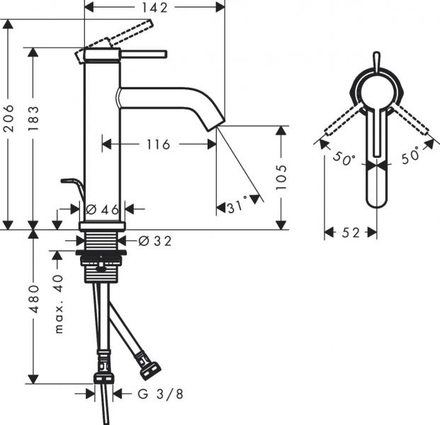 Hansgrohe Tecturis S 110 Ecosmart+ håndvaskarmatur m/bundventil - Krom Hansgrohe Tecturis S 110 Ecosmart+ håndvaskarmatur m/bundventil - Krom