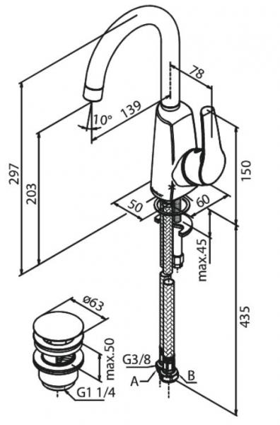 Damixa Rowan håndvaskarmatur m/bundventil og svingtud - Høj tud Damixa Rowan håndvaskarmatur m/bundventil og svingtud - Høj tud