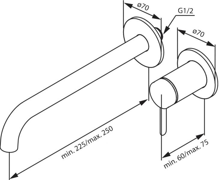 Damixa Iris håndvaskarmatur til indbygning m/Koldstart - 250 mm - Mat sort
