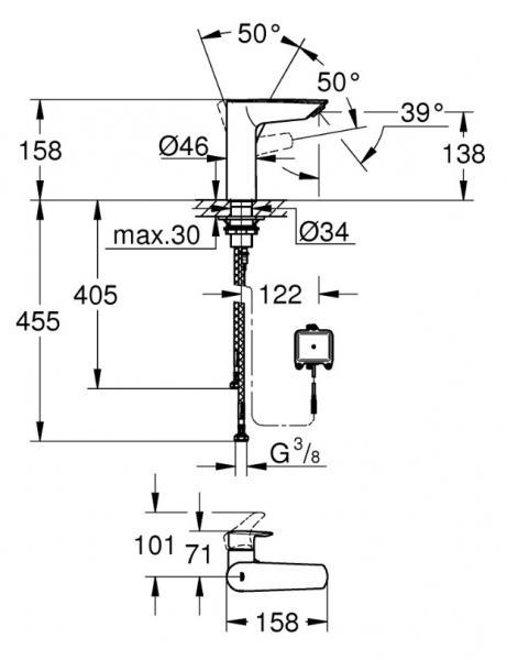 Grohe Eurosmart håndvaskarmatur 2i1 berøringsfri hybrid 6V Grohe Eurosmart håndvaskarmatur 2i1 berøringsfri hybrid 6V