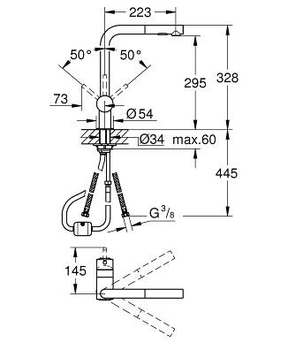 Grohe Minta køkkenarmatur m/udtræk og L-tud - Krom Grohe Minta køkkenarmatur m/udtræk og L-tud - Krom