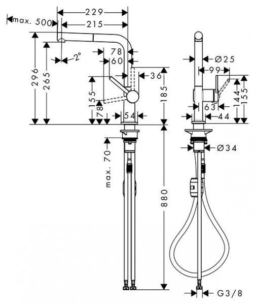 hansgrohe Talis M54 køkkenarmatur m/L-tud og udtræk - Krom
