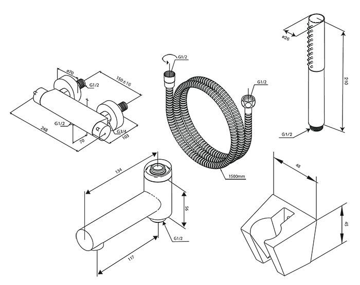 Damixa Iris komplet badekararmatur - Børstet kobber
