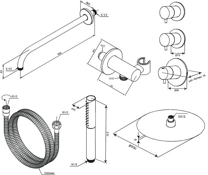 Damixa Iris XS 1 300 brusesæt til indbygning - Børstet grafitgrå
