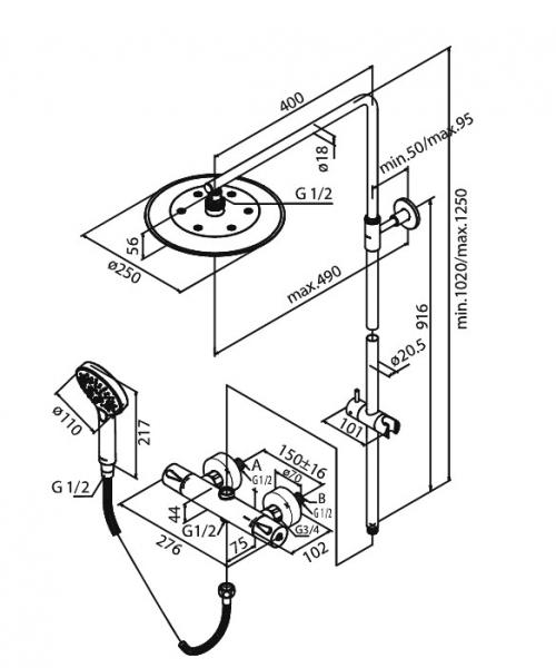 Damixa Silhouet komplet brusesystem - Ø250 - Poleret messing Damixa Silhouet komplet brusesystem - Ø250 - Poleret messing