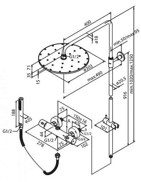 Damixa Eliza komplet brusesystem Ø300 - Krom Damixa Eliza komplet brusesystem Ø300 - Krom