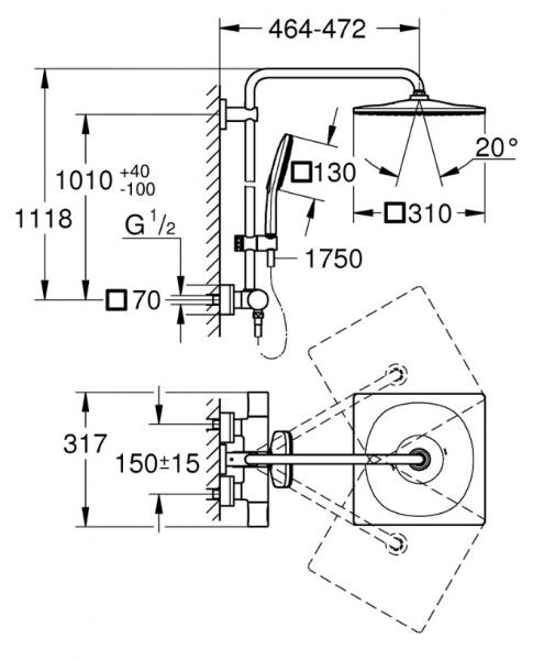 Grohe Rainshower SmartActive 310 Cube brusesystem - Børstet warm sunset