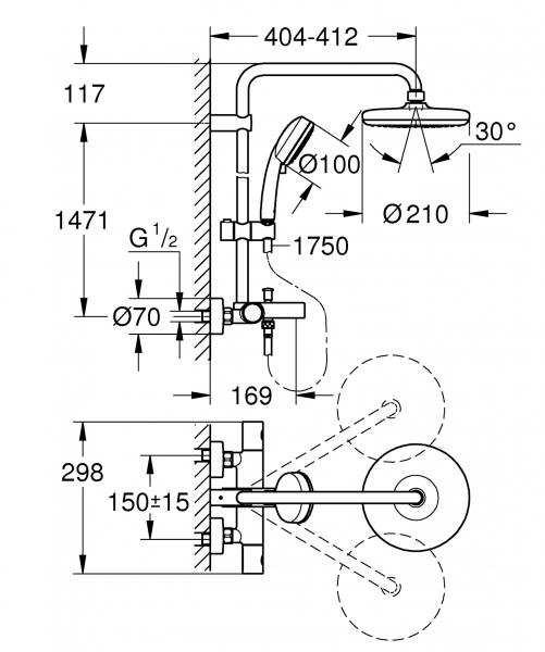 Grohe Tempesta Cosmopolitan 210 brusesystem til kar m/ termostat Grohe Tempesta Cosmopolitan 210 brusesystem til kar m/ termostat