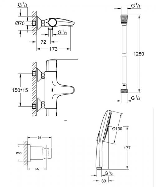 Grohe Precision Trend komplet badekararmatur m/SmartActive og termostat - Krom Grohe Precision Trend komplet badekararmatur m/SmartActive og termostat - Krom