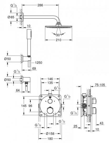 Grohe New Rainshower 210 komplet brusesystem m/Shower Frame Grohe New Rainshower 210 komplet brusesystem m/Shower Frame