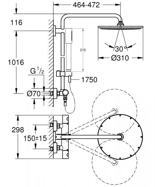 Grohe Euphoria XXL 310 komplet brusesystem - Børstet Warm Sunset