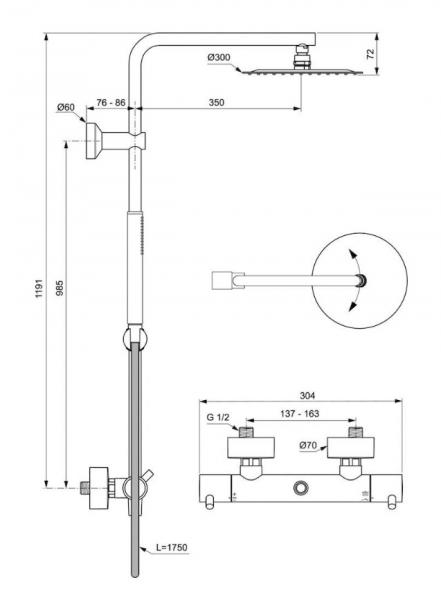 Ideal Standard Ceratherm T125 komplet brusesystem Ideal Standard Ceratherm T125 komplet brusesystem