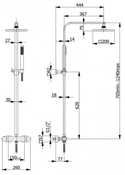 Cassøe komplet brusesystem 195mm - Krom Cassøe komplet brusesystem 195mm - Krom