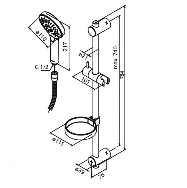 Damixa Silhouet Flex brusesæt - Børstet grafitgrå Damixa Silhouet Flex brusesæt - Børstet grafitgrå