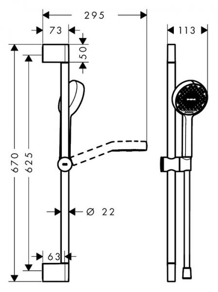 hansgrohe Activera Select S brusesæt 95 2jet m/Ecosmart+ og brusestang 65 cm - Krom
