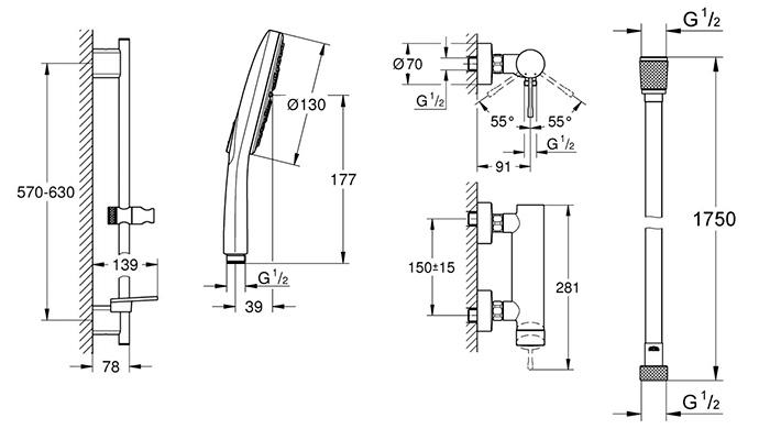 Grohe Rainshower SmartActive komplet brusesystem - 600 mm - Børstet cool sunrise