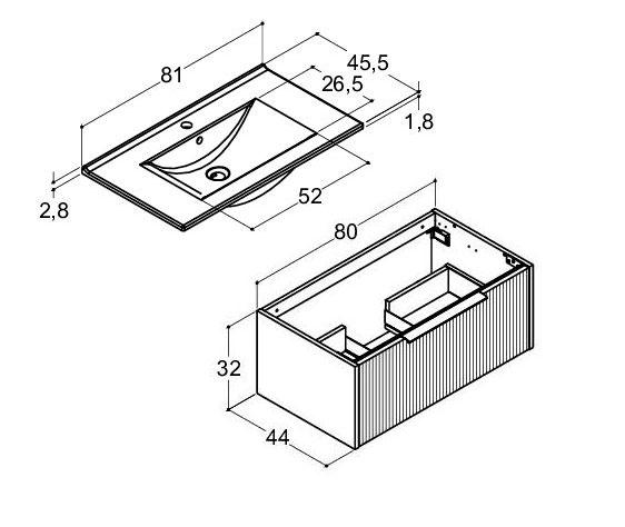 Dansani Mido+ Classic 81 møbelsæt m/Amber vask og 1 skuffe - Striber/mat sand Dansani Mido+ Classic 81 møbelsæt m/Amber vask og 1 skuffe - Striber/mat sand