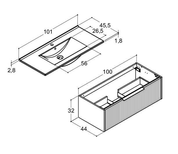 Dansani Mido+ Classic 101 møbelsæt m/Amber vask og 1 skuffe - Striber/mat sand Dansani Mido+ Classic 101 møbelsæt m/Amber vask og 1 skuffe - Striber/mat sand