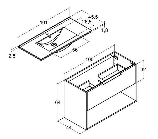 Dansani Mido+ Classic 101 møbelsæt m/Amber vask, 1 skuffe og åbent rum - Mat lyseblå Dansani Mido+ Classic 101 møbelsæt m/Amber vask, 1 skuffe og åbent rum - Mat lyseblå