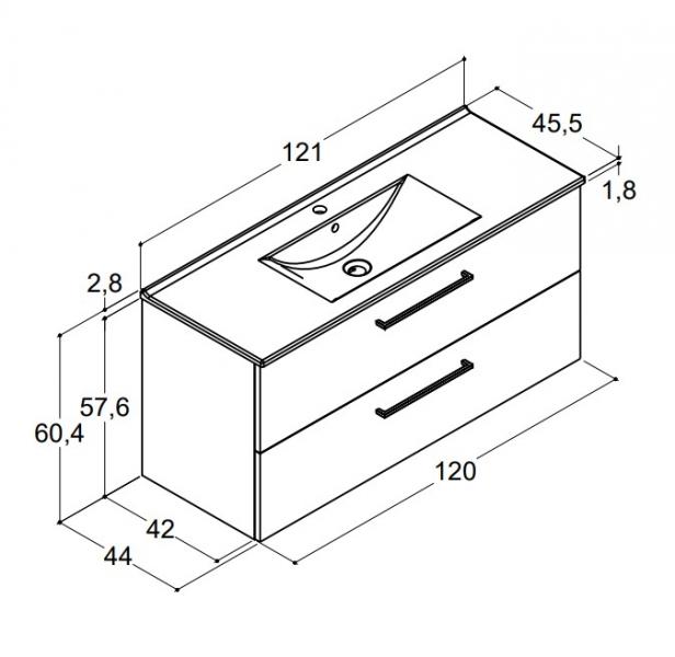 Dansani Mido+ 120 møbelpakke m/Amber vask og 2 skuffer - Mat hvid Dansani Mido+ 120 møbelpakke m/Amber vask og 2 skuffer - Mat hvid