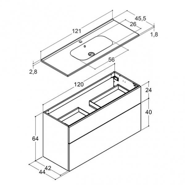 Dansani Luna 121 møbelsæt m/Kantate vask, høj skuffe og indretning - Varm eg Dansani Luna 121 møbelsæt m/Kantate vask, høj skuffe og indretning - Varm eg