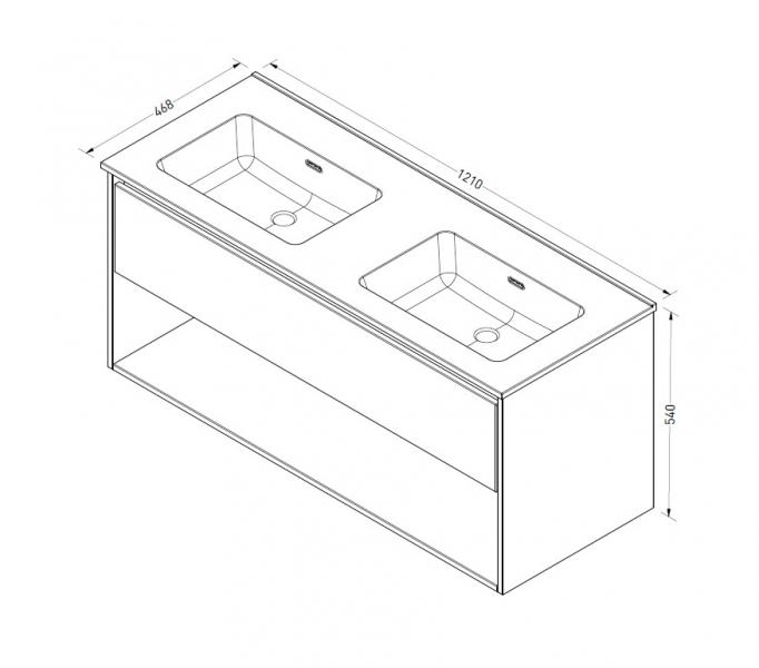 Sanibell Proline 120 møbelsæt m/1 skuffe, hylde og dobbeltvask - Uden hanehul - Sort eg Sanibell Proline 120 møbelsæt m/1 skuffe, hylde og dobbeltvask - Uden hanehul - Sort eg
