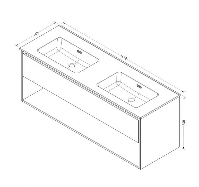 Sanibell Proline 140 møbelsæt m/skuffe, hylde og dobbeltvask - Uden hanehul - Rå eg Sanibell Proline 140 møbelsæt m/skuffe, hylde og dobbeltvask - Uden hanehul - Rå eg