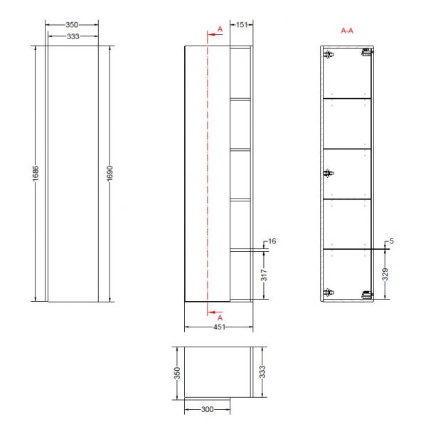 Sanibell Proline udvidet højskab m/åbne hylder - Sort eg Sanibell Proline udvidet højskab m/åbne hylder - Sort eg