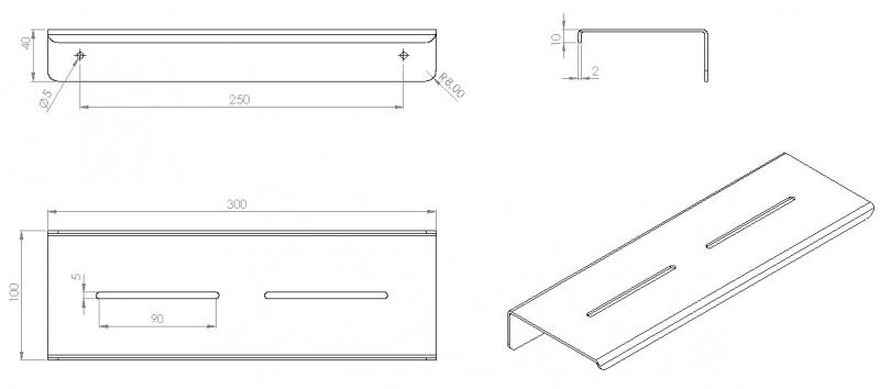 Cassøe A5 brusehylde, vendbar - Børstet stål