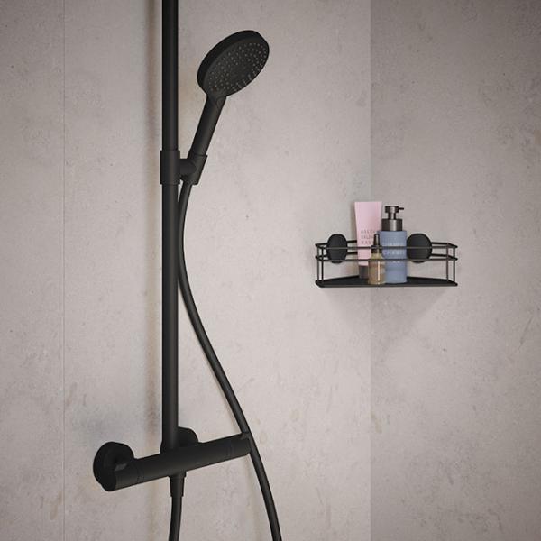 Beslagsboden brusekurv til hj&oslash;rne, selvkl&aelig;bende - Mat sort