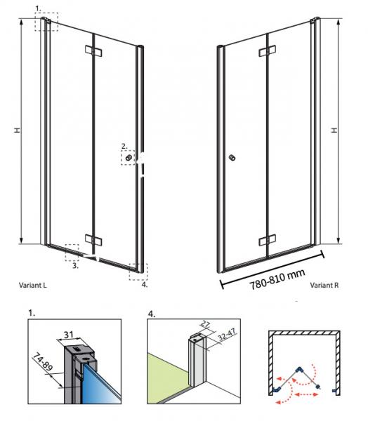 Str&oslash;mberg Noma 180 nichefolded&oslash;r 800mm - H&oslash;jre - B&oslash;rstet kobber