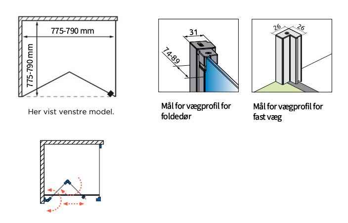 Str&oslash;mberg Noma 195 fastv&aelig;g m/folded&oslash;r 800mm - H&oslash;jre - B&oslash;rstet gunmetal