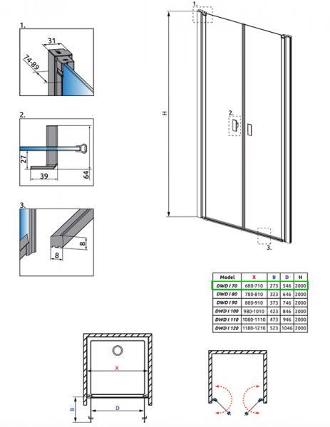Str&oslash;mberg Noma 30 dobbelt svingd&oslash;r 700mm - Krom