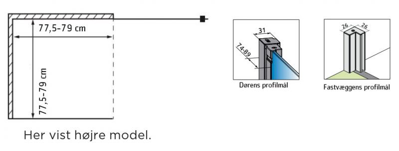 Str&oslash;mberg Noma 135 fast brusev&aelig;g m/svingd&oslash;r til venstre - 80 x 80 - Klar glas/b&oslash;rstet steel
