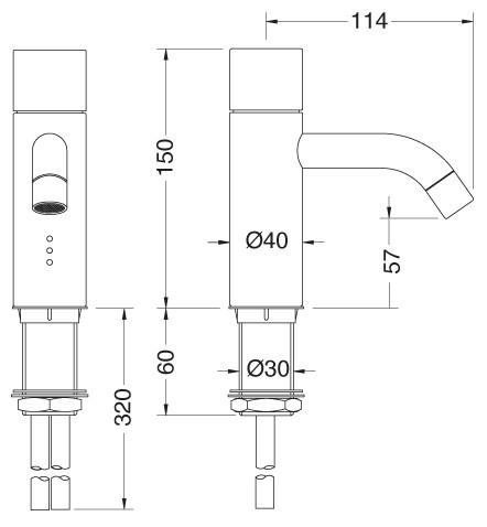 Vola HV1E2-16 Elektronisk håndvaskbatteri - Krom Vola HV1E2-16 Elektronisk håndvaskbatteri - Krom
