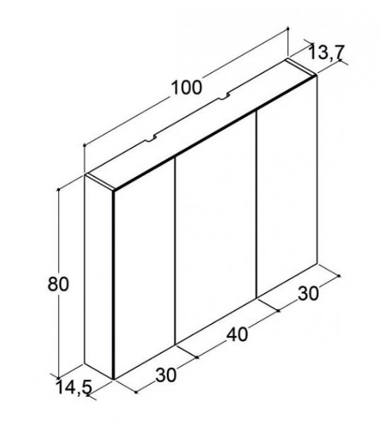 Dansani Style spejlskab 100 m/lysstyring og 3 låger - Eg noir