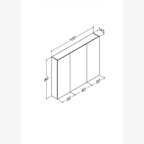Dansani Style spejlskab 100 m/lysstyring og 3 låger - Valgfri farve