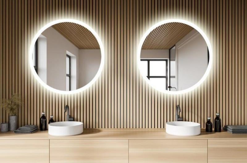 Sandra rundt spejl m/integreret LED lys og backlight - Ø100 cm Sandra rundt spejl m/integreret LED lys og backlight - Ø100 cm