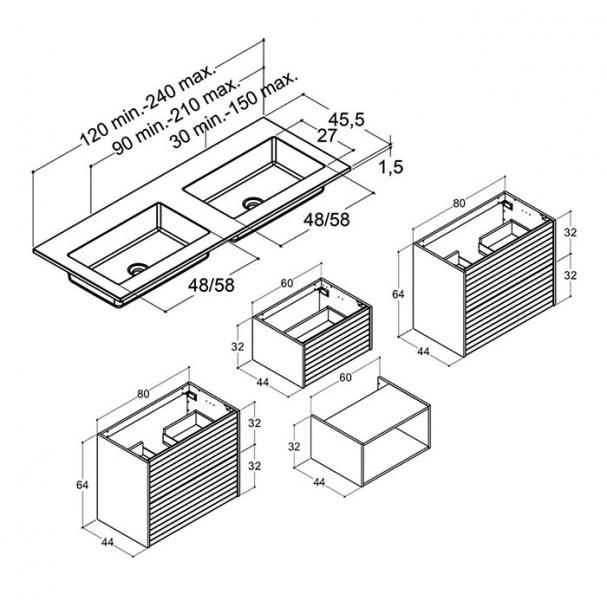 Dansani Luna Classic 220 møbelsæt m/Minore dobbeltvask og lameller - Eg noir Dansani Luna Classic 220 møbelsæt m/Minore dobbeltvask og lameller - Eg noir